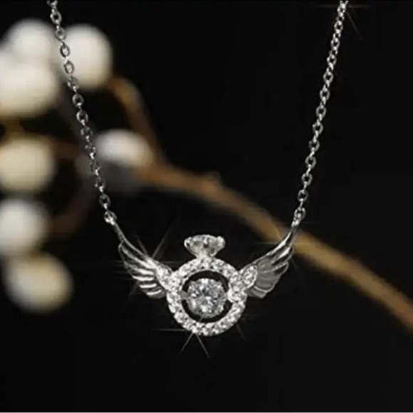 14K White Gold/ Rhodium Plated Diamond In Motion Diamond Ring w/ Wings Necklace - Picture 4 of 7